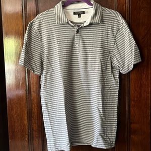 Banana Republic Men’s Polo Shirt. Medium, gray striped. Never worn.